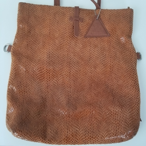 Sorial New York Cognac Brown Cross Body Python Snake Skin Print Leather Satchel - Picture 2 of 12